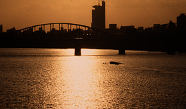 赤川仮橋から夕景