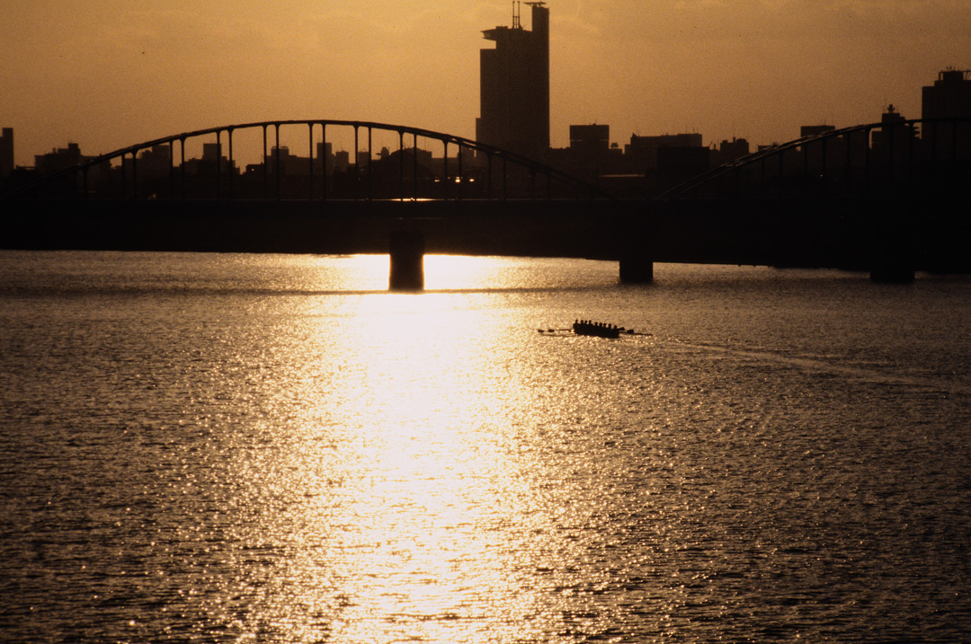 赤川仮橋から夕景-5　