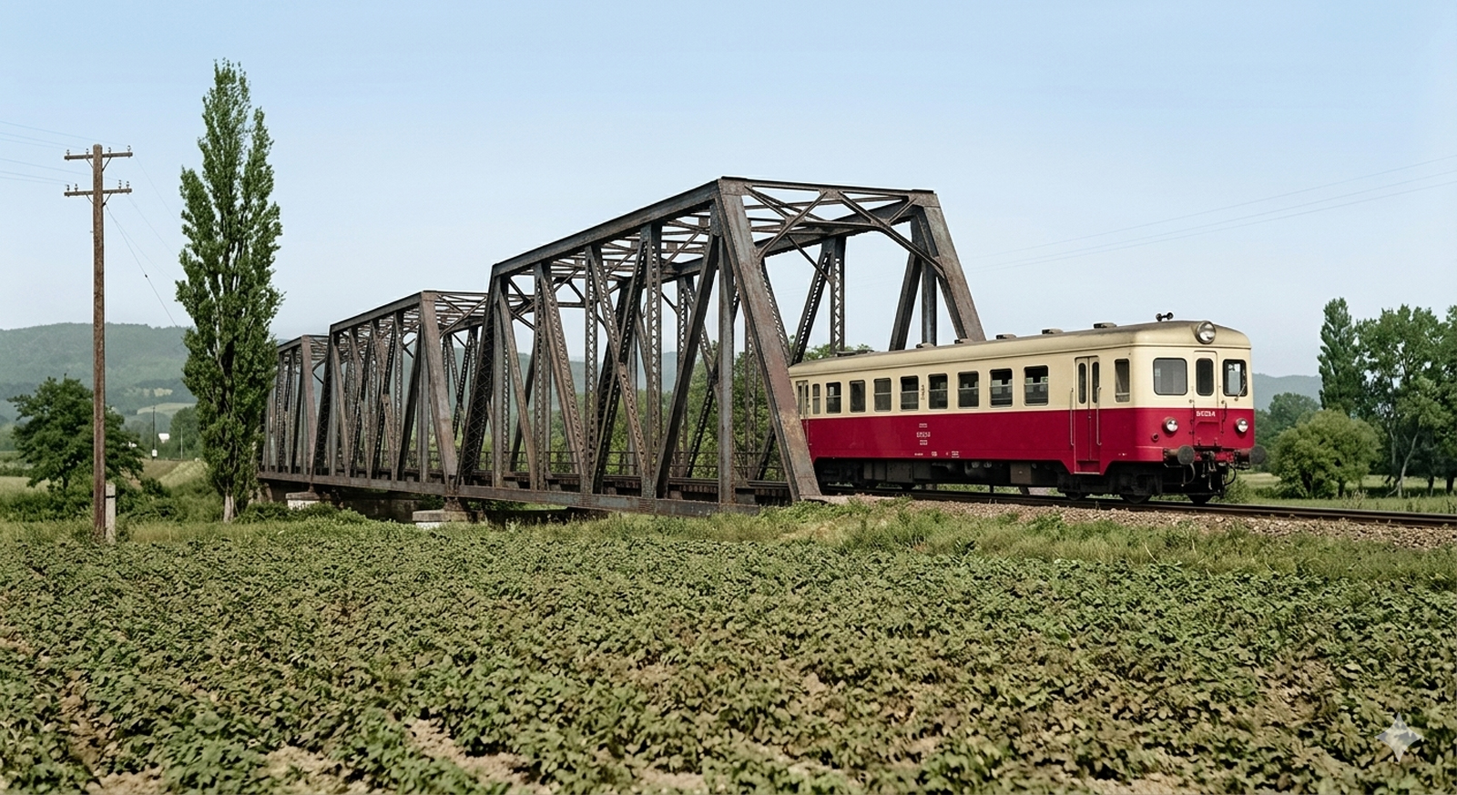 Geminiによる鉄道カラー化-夕張鉄道鉄橋キハ245号