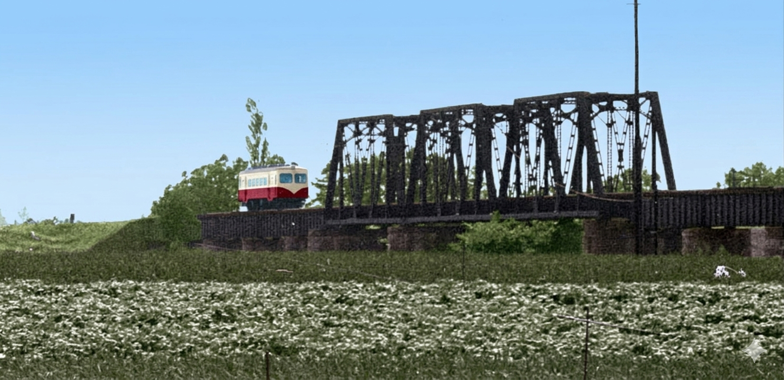 Geminiによる鉄道カラー化-夕張鉄道鉄橋キハ245号